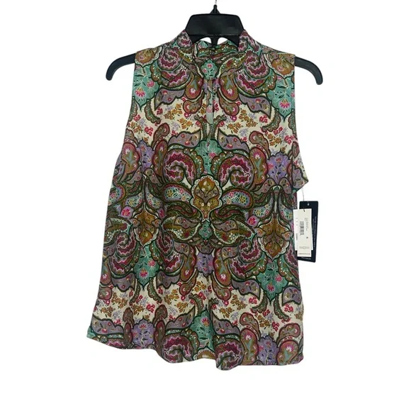 Liverpool High Neck Paisley Print Sleeveless Blouse Size Medium Keyhole Detail - Picture 2 of 8